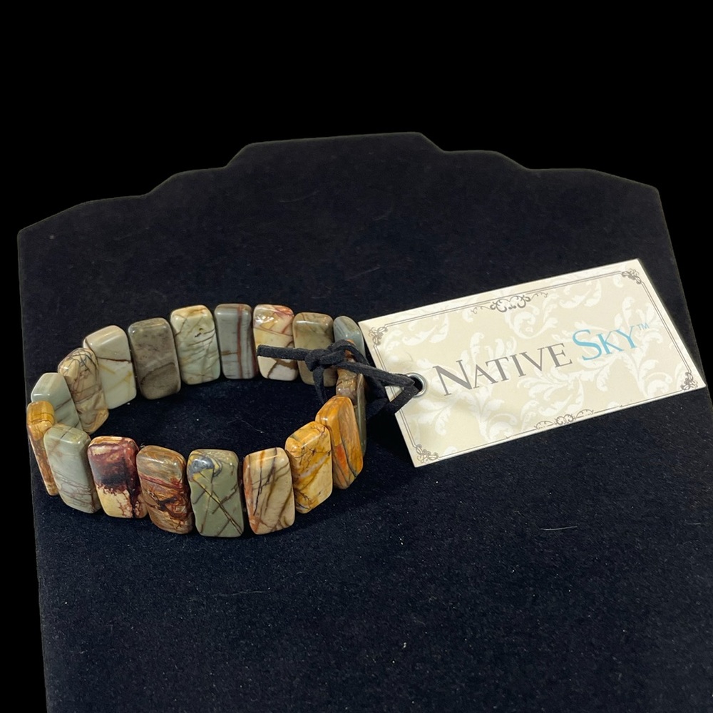 NWT Chunky Jasper Stone Elastic Stretch Bracelet Handmade by Native Sky